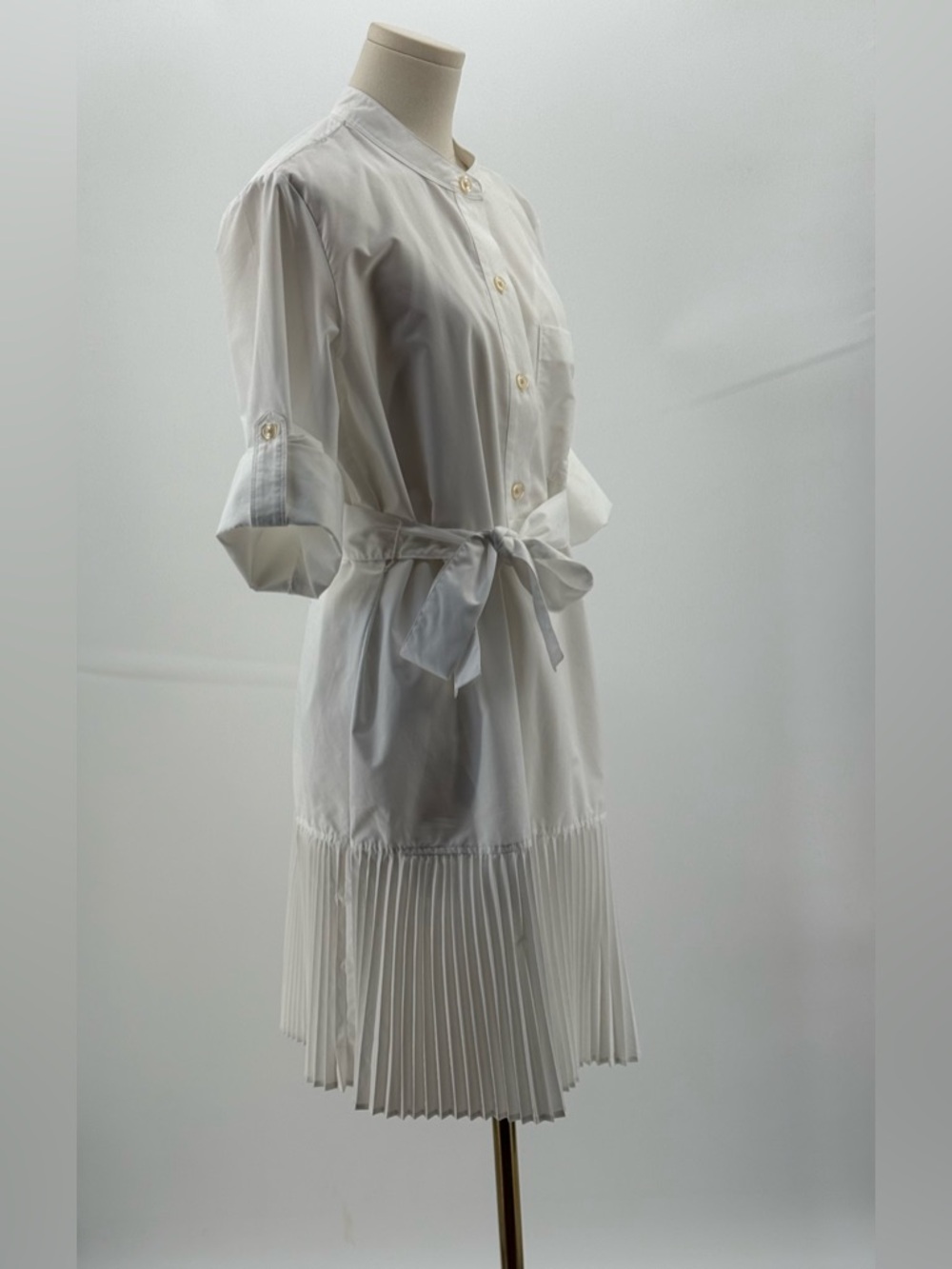 Banana Republic White Pleated Shirt Mini Dress  Button Front & Belted Waist SZ M - Picture 5 of 15